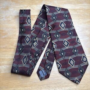 ROBERT TALBOTT Studio Men's Silk Necktie Funky Geometric Black/Burgundy 58"x3.5"